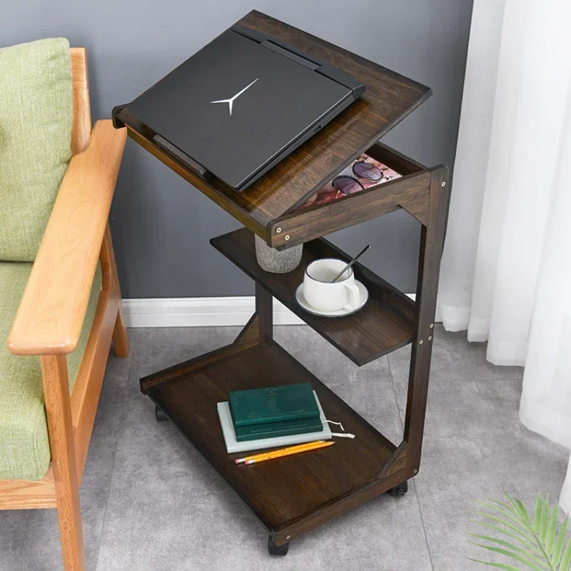 

C-Shaped Nanzhu Coffee Table, Mobile Three-Layer Design with Flip Cover, Bold Tripod Furniture for Living Room & Tea Sessions