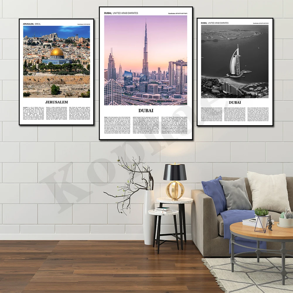 Saudi Arabia Israel Dubai Jerusalem Mecca Tehran Karachi Cityscape Travel Wall Art Poster