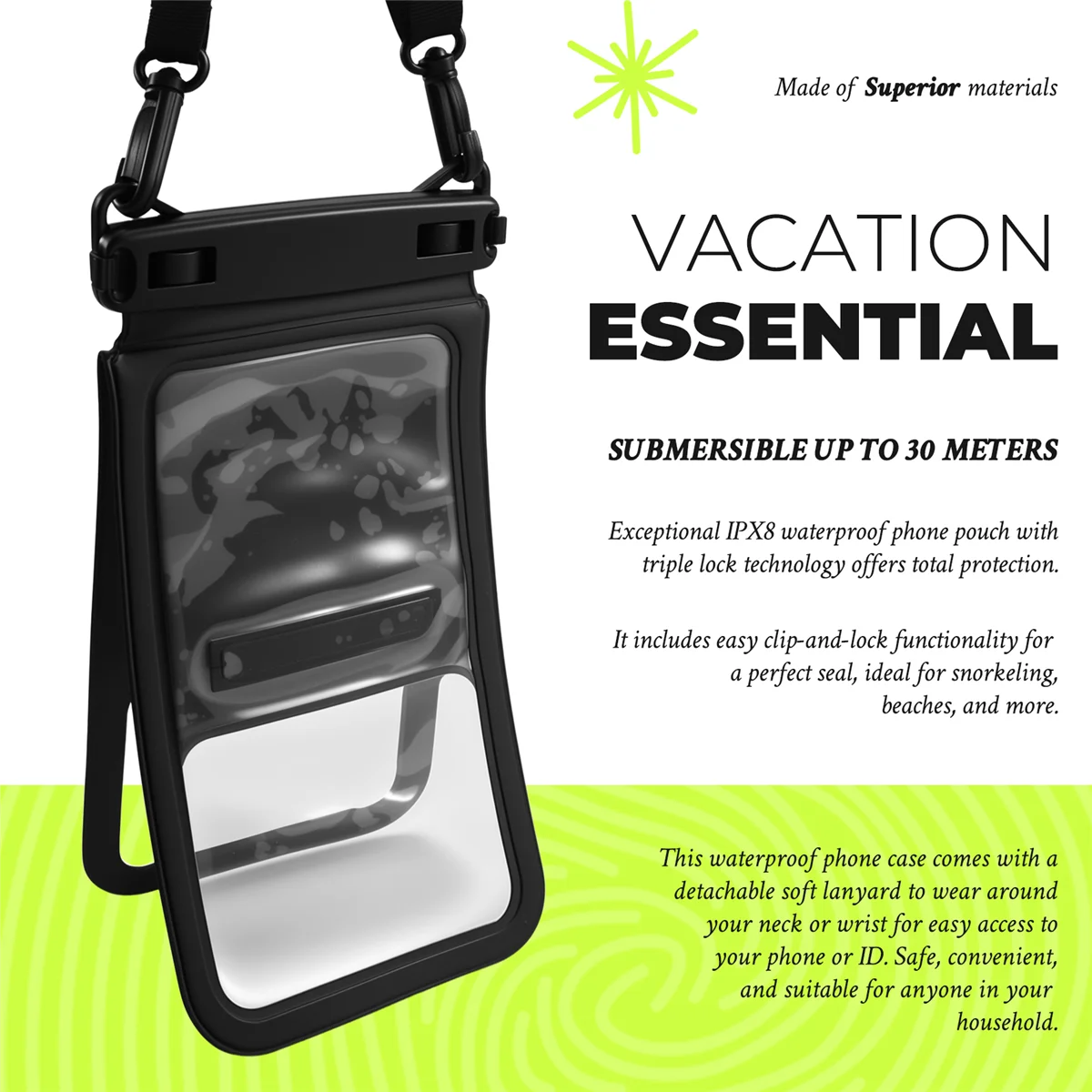 New Double Space Waterproof Phone Pouch IPX8 Waterproof Underwater Phone Case with Lanyard Phone Dry Bag for Beach Swimming