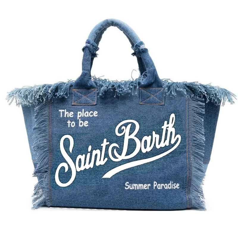 SAINT BARTH2024 New Commuter 2024 New Women's Large Capacity Leisure Tourism Canvas Embroidered Handmade Tassel Handbag Tote Bag