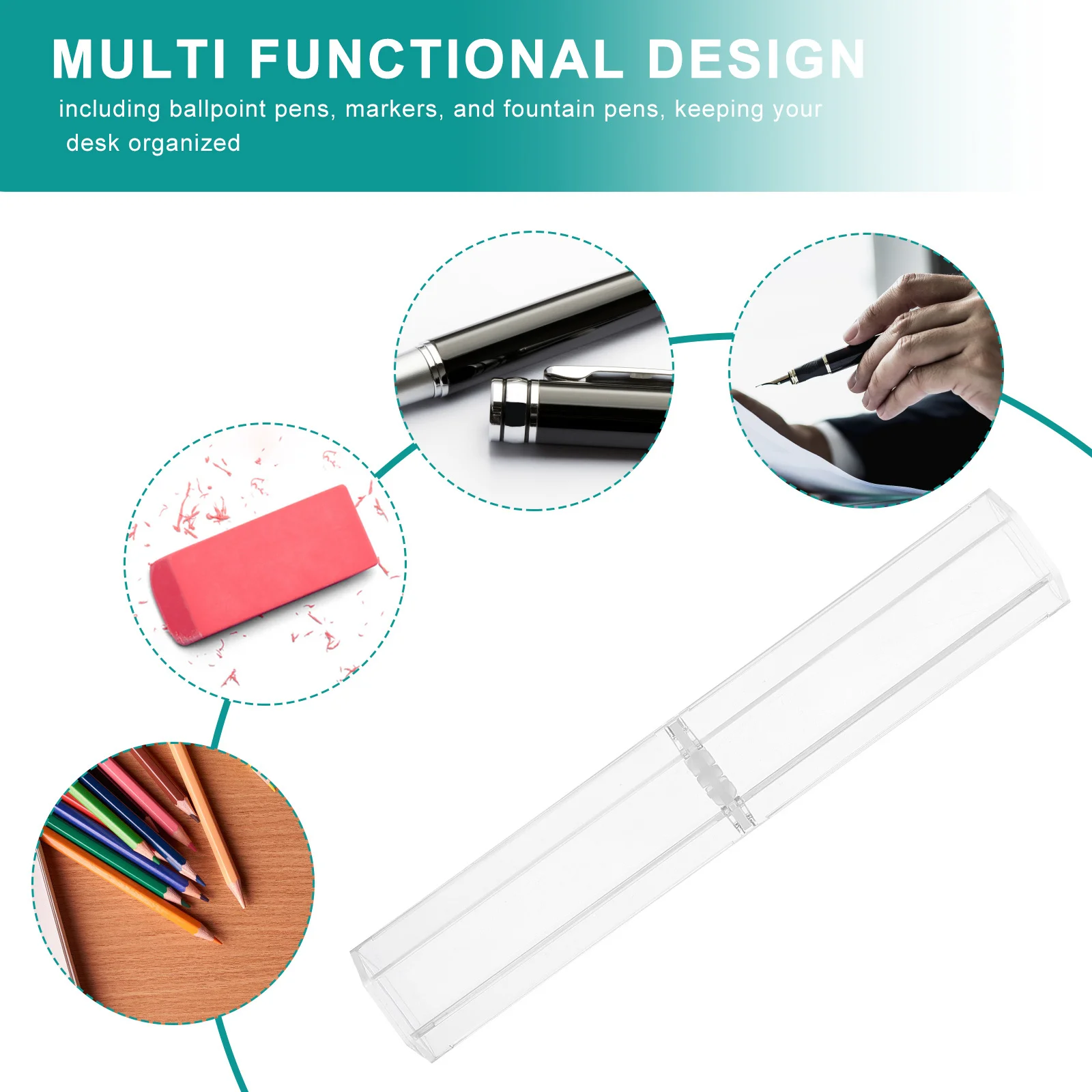 

12Pcs Clear Acrylic Pen Box Transparent Pencil Case for Exam School Office Use Reusable Stationery Holder Display Container