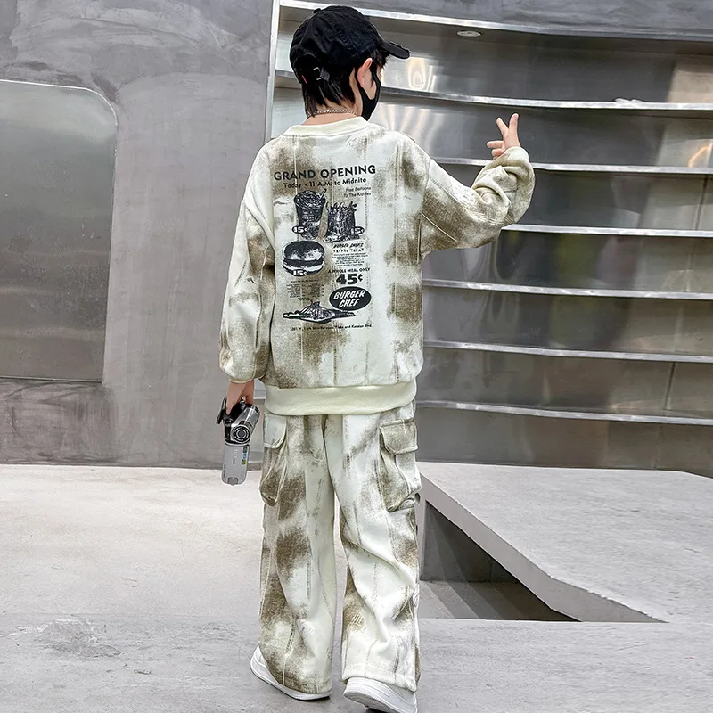 Kids Set Autumn Children Clothes Suit Sweater Sports Letter Pants Boy Striped Pullover Outfit Baby Sweatshirt Tracksuit 2pcs