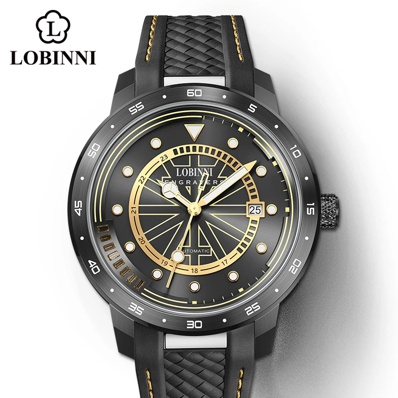 

2022 LOBINNI New Men's Automatic Mechanical Watch Sapphire Glass Rubber Strap Wrist Watch Luminous Leisure Sport Clock Men