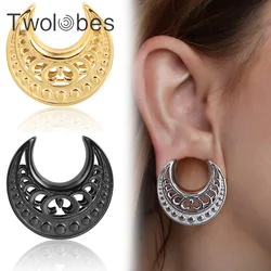 Twolobes 2PCS Hollow Out Saddle Tunnels Plugs 316 Stainless Steel Piercing Expander Studs Gauges Body Jewelry Vintage Elegant