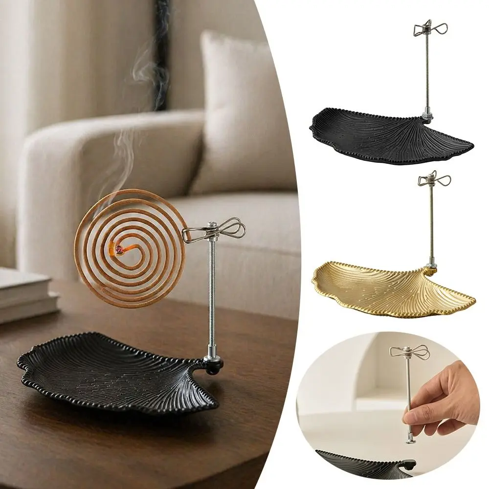Multifunctional Iron Mosquito Coil Holder Portable With Tray Incense Holder with Detachable Clip Leaf Shape Electroplated Tray