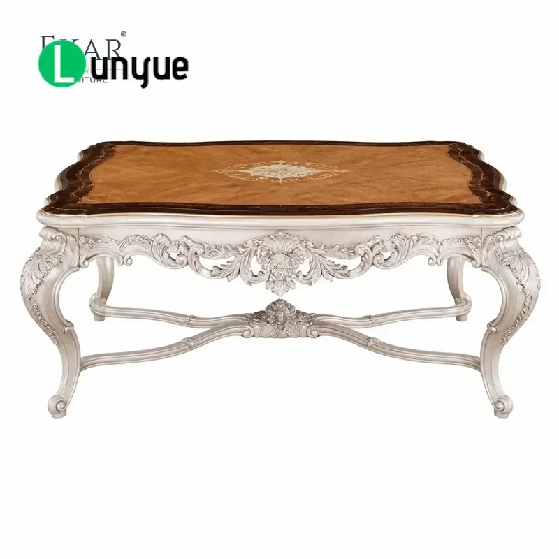 Luxury Baroque Ivory Fan Coffee Table Hollow Apron Log Design Dining Side Table Elegant Living Room Furniture Home Decor