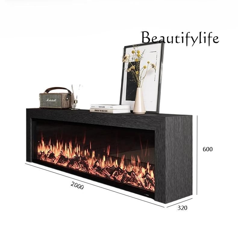 

Light luxury fireplace TV cabinet black oak French simple simulation thermal power fireplace decoration