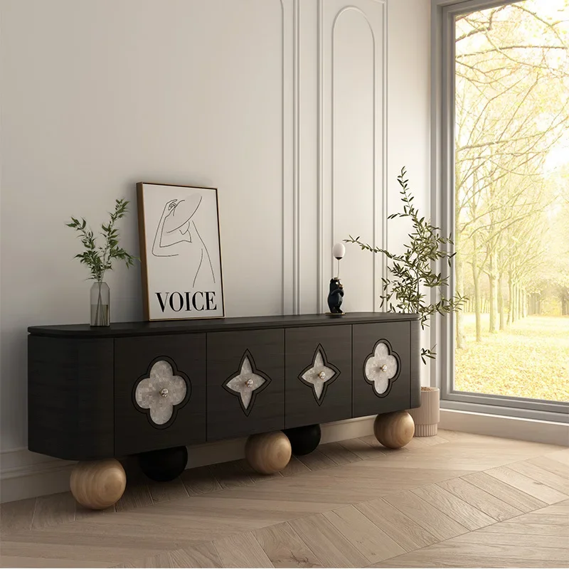 French retro black four-leaf clover TV cab inet, li ving ro om small apartm ent flo or-to-ceiling lock er