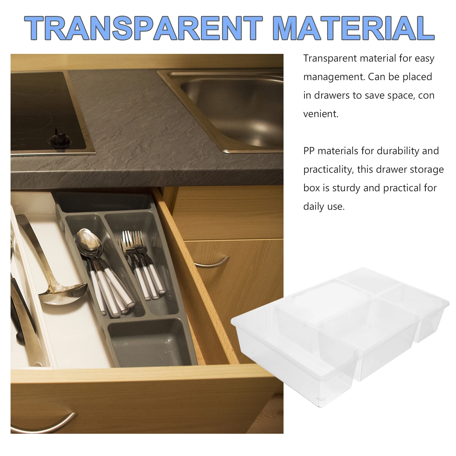 

Cutlery Storage Box Kitchen Drawer Organizer Silverware Utensil Holder Large Capacity Grid Design Transparent Practical