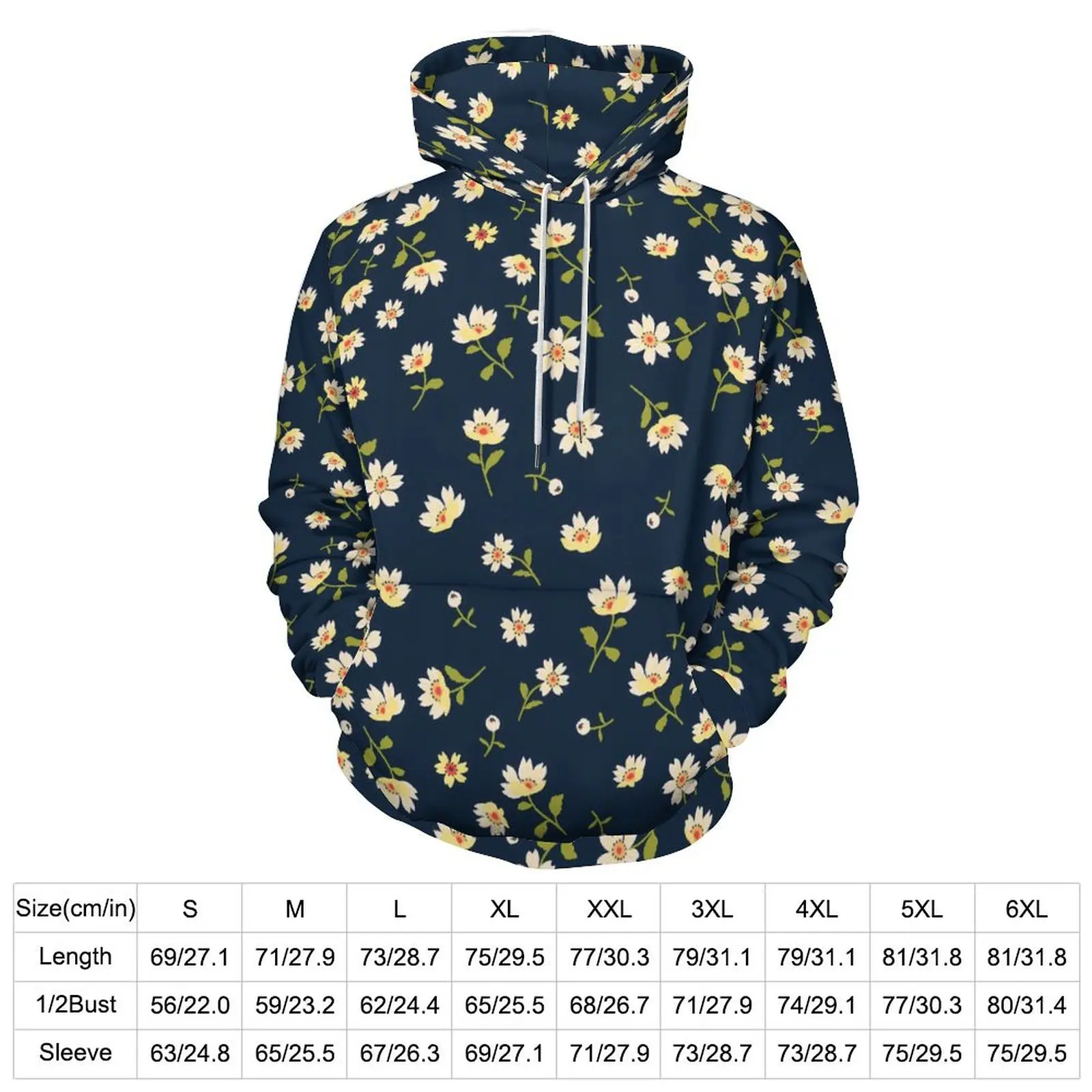 Yellow And Blue Daisies Hoodies Floral Print Street Wear Casual Hoodie Long Sleeve Aesthetic Graphic Sweatshirts Big Size 5XL