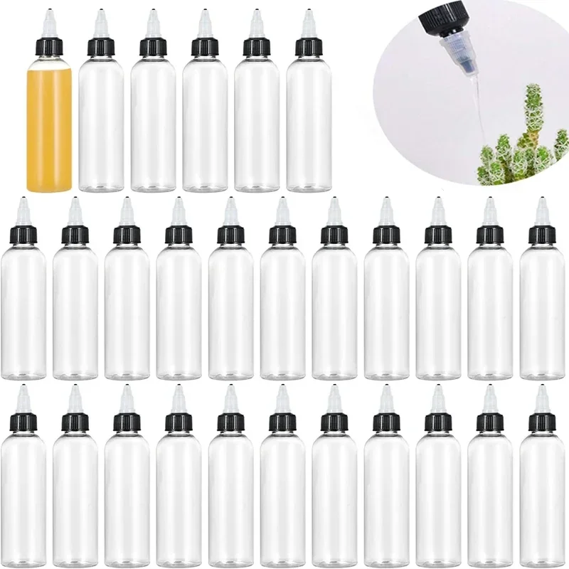 5Pcs 30-120ml Empty Portable PET Plastic Bottles Dispensing Bottle with Twist Top Caps Crafts Art Glue Liquid Kitchen Containers