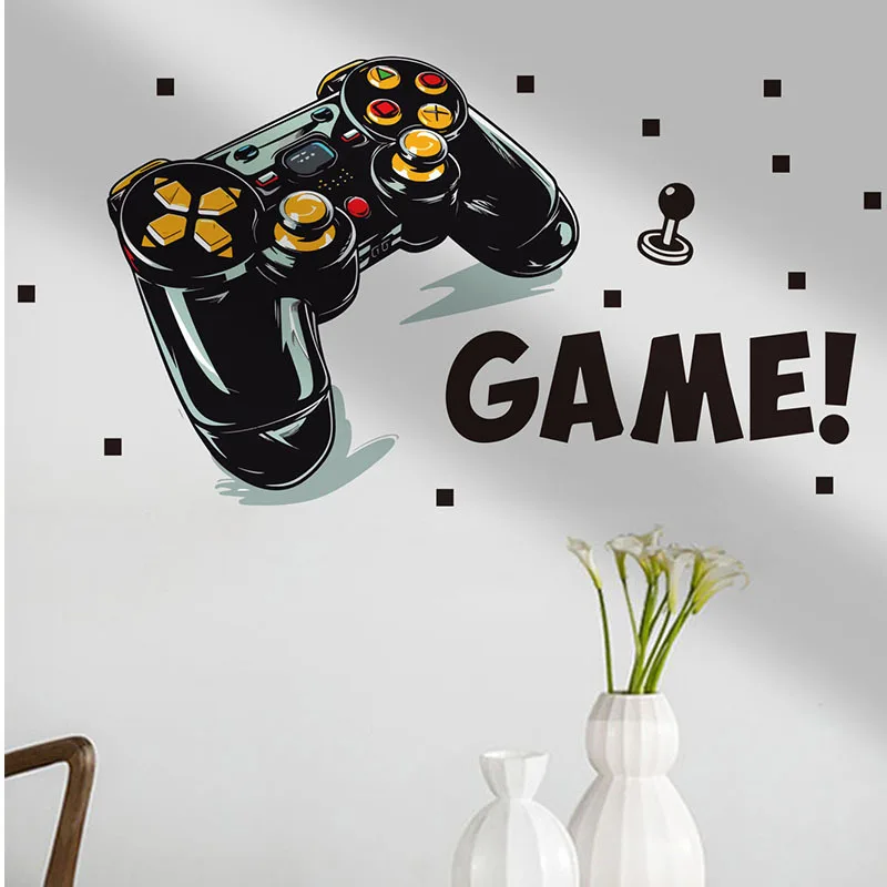 Cool Colorful Game Controller Vinyl Wall Stickers Removable for Gaming Room Kids Bedroom Home Decoration DIY Level up Gamer Zone