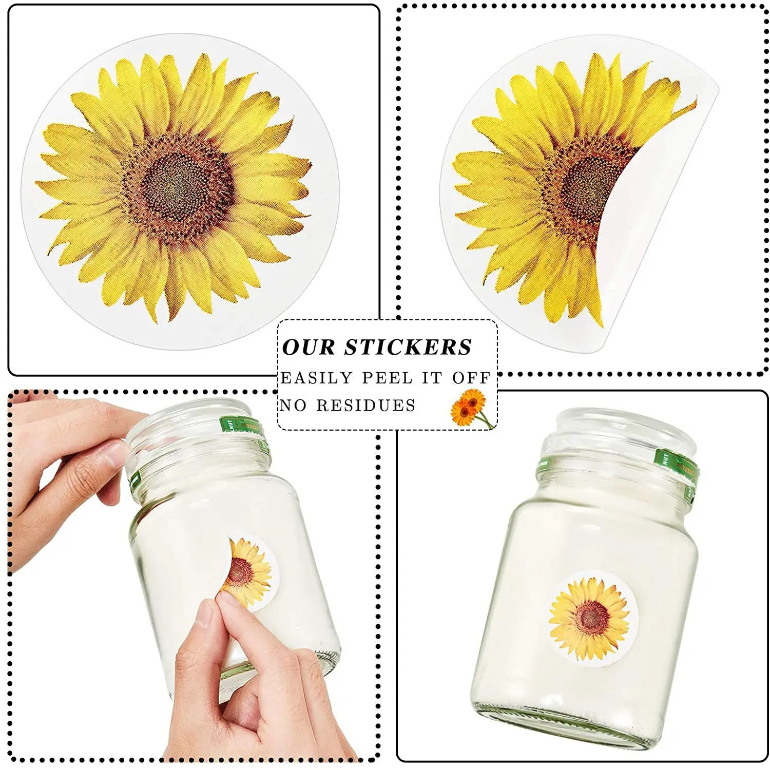 100-500PCS Sunflowers Stickers Packaging Stickers Roll Home Made Small Lables for  Pack Rolling Stickers Photocard Decor image 6