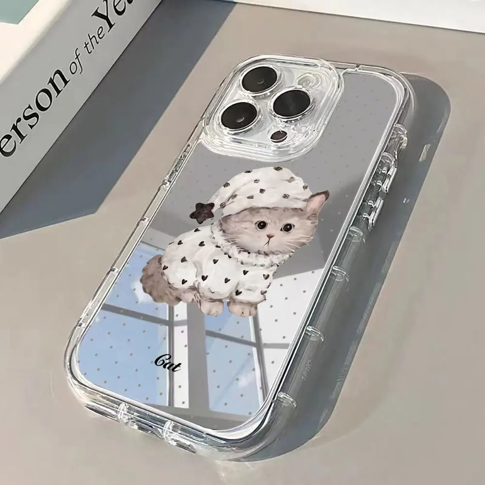 Cute Cat Pajamas Phone Case For iPhone 16 15 18 17 13 12 11 14 Pro Max X XS XR 7 8 15 16 Plus Air Shockproof Silicone Soft Cover