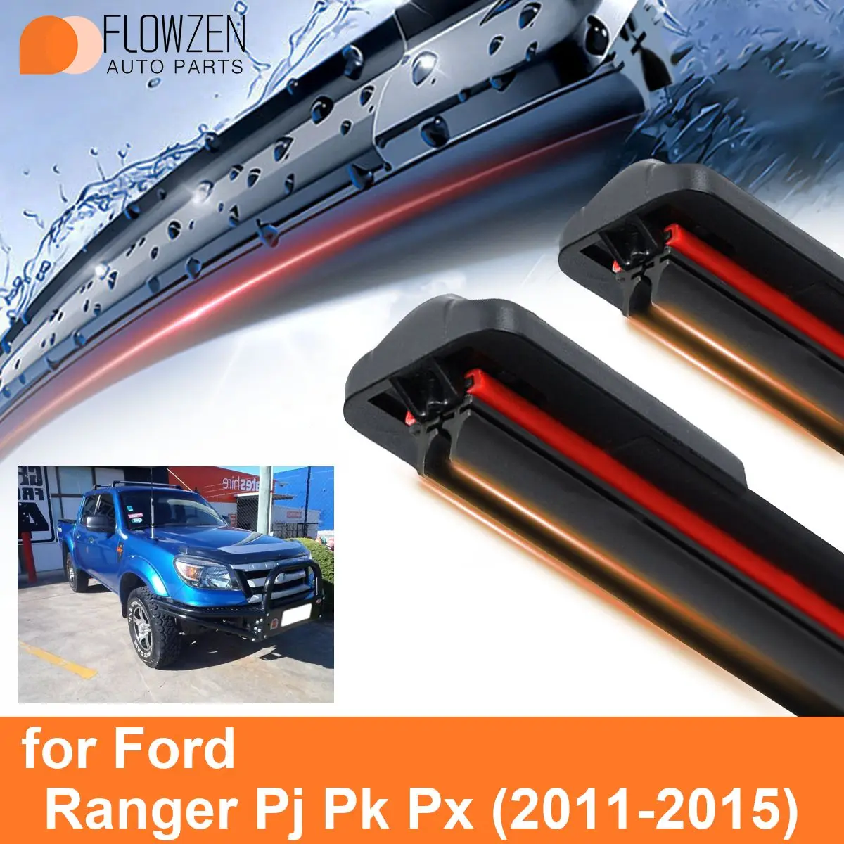 Car Windshield Wiper Blades for Ford Ranger Pj Pk Px Double Rubber Frameless Bracketless WipersSoft Accessories  2013 2014 2015