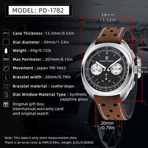 Imagen 2 del producto PAGANI DESIGN 2026 nuevo cronógrafo trasero de tortuga 1782 reloj para hombre reloj de cuarzo de moda para hombre relojes luminosos masculinos