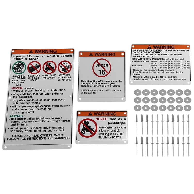 For Yamaha Warning Decals Stickers Labels Aluminum Backed Raptor Blaster Banshee