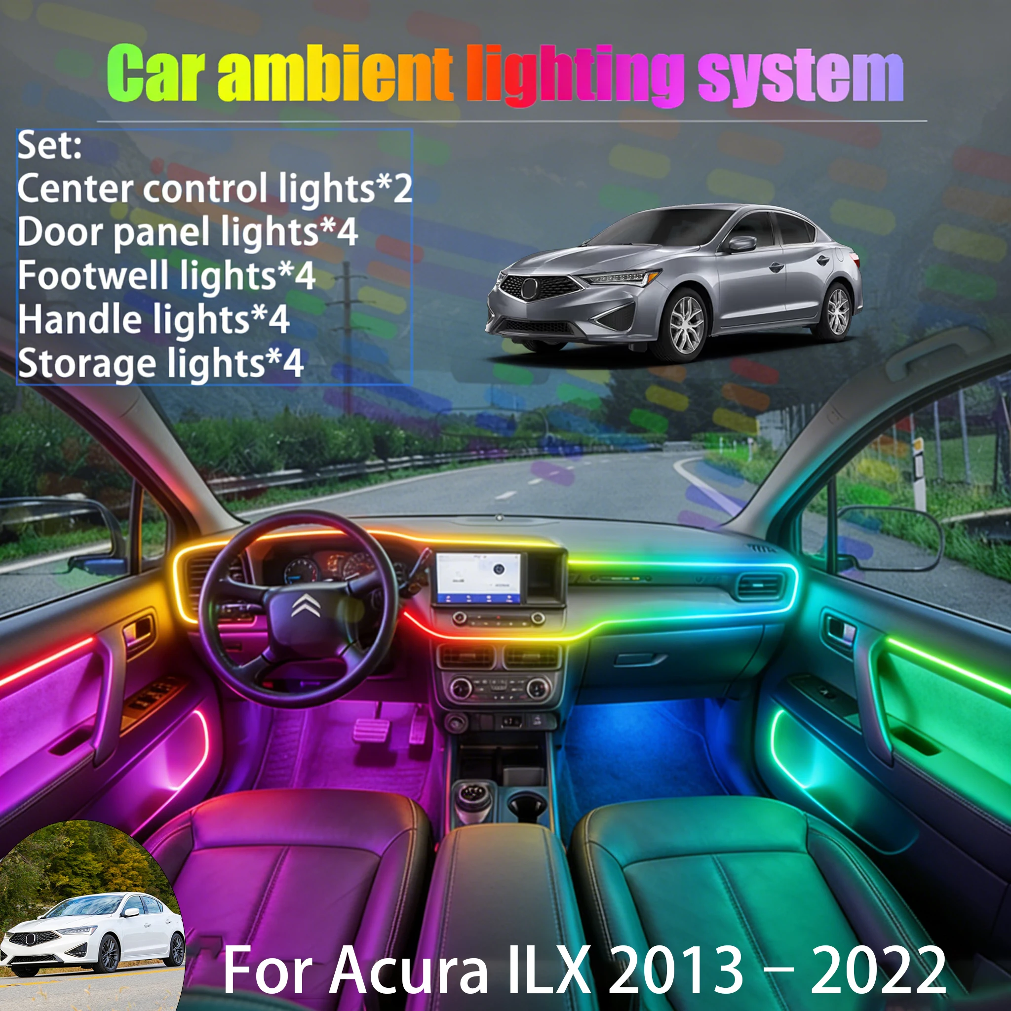 

Для Acura ILX 2013~2022 DE1 2 3 2/18 в 1: Комплект светодиодной подсветки салона и багажника USB RGB с эффектом потока (Auto Par)