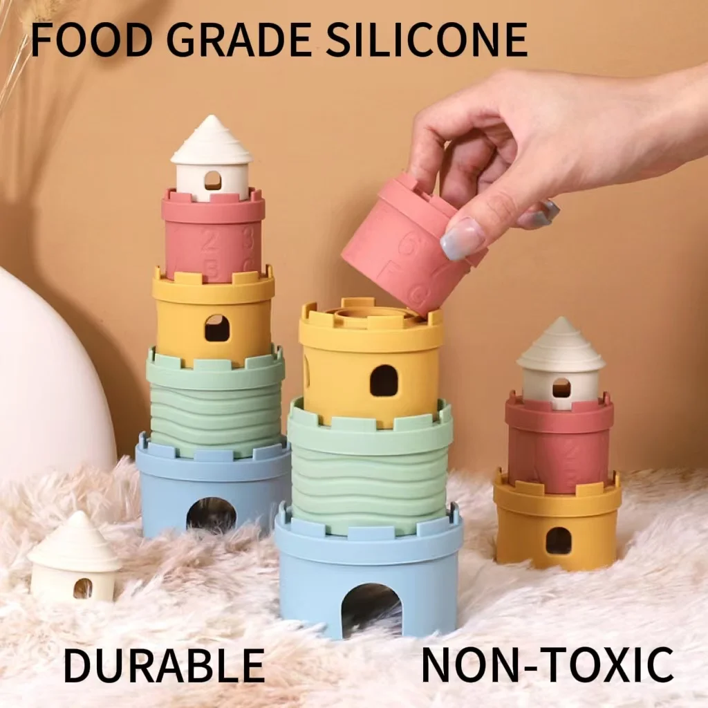 Cartoon Silicone Castle Stack Cup Toys Color Cognitive Number Block Set Montessori Early Education Toys Gifts For Boys And Girls