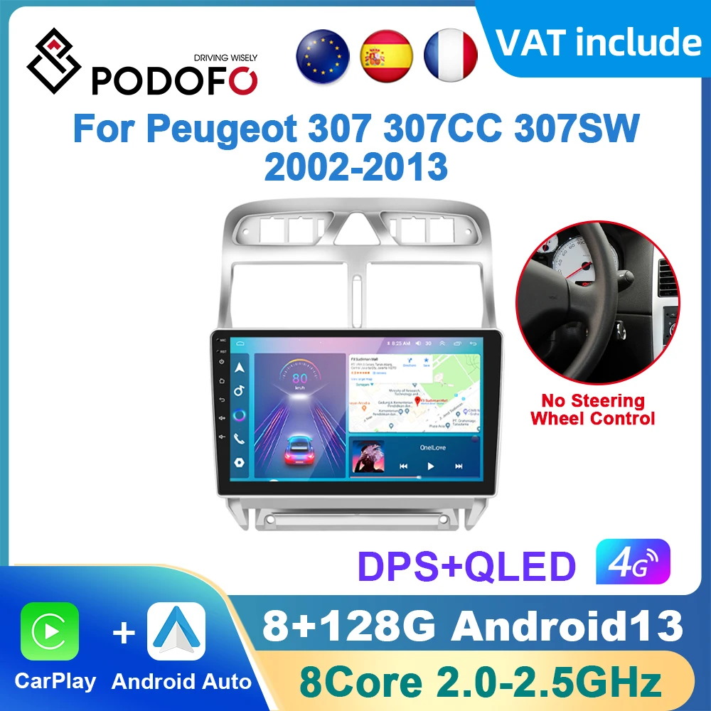 Podofo Anidroid Car Radio For Peugeot 307 307CC 307SW 2002-2013 Car Multimedia Video Player CarPlay Android Auto GPS Navigation