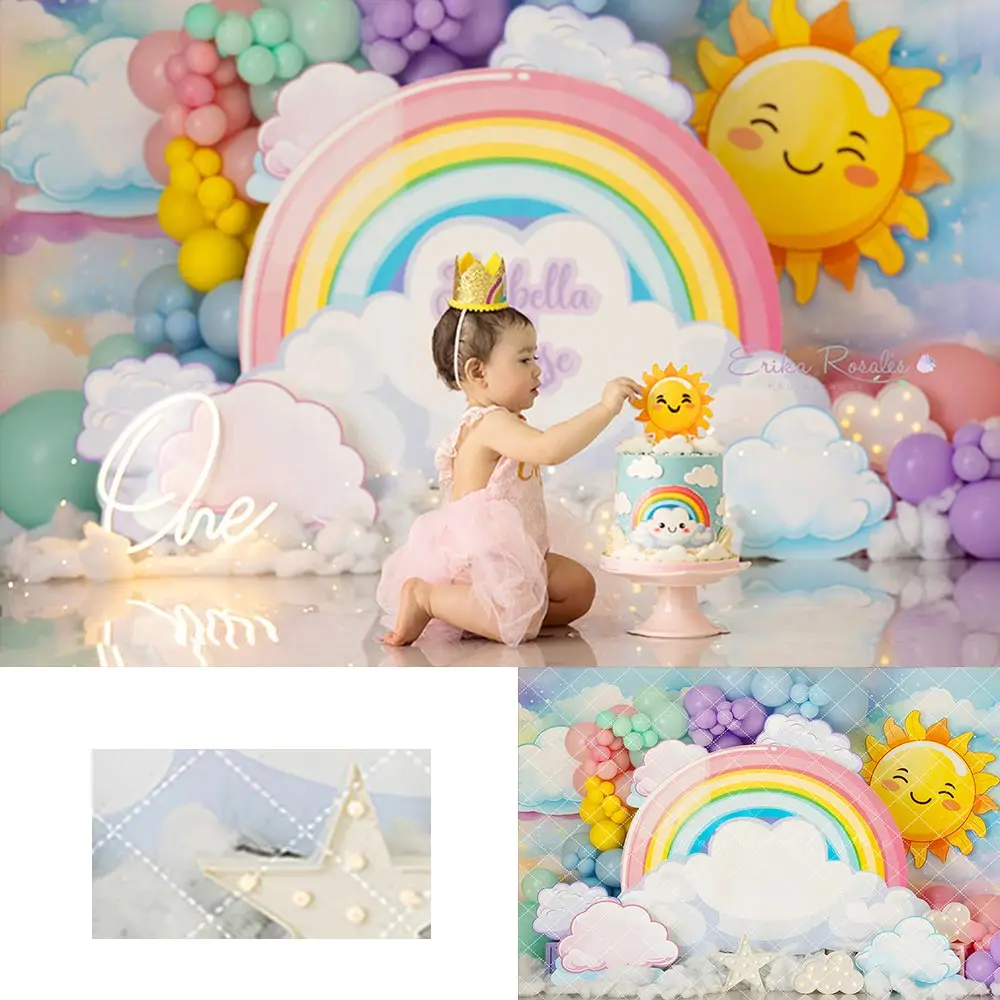 Sunshine  Rainbows Photography Backdrop Kids Baby Cake Smash Photocall Decors Child Girls Adult Birthday Party Studio Background