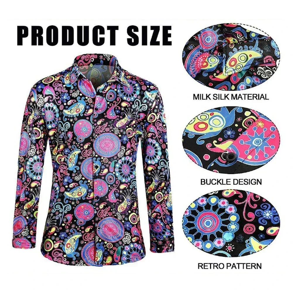 

Retro Style Men's Party Dress Oversized Shirt And Pants Set Multicolour Floral Print For Festivals And Casual Events