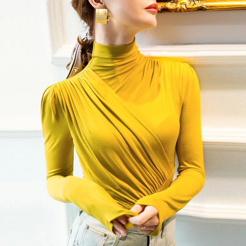 EVNISI المرأة عادية سماكة قميص دافئ أنيق مكتب بأكمام طويلة تي شيرت وهمية الرقبة المرأة قاع القمم 2024 الخريف الشتاء #4