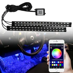 Neon Car Interior Ambient Foot Light with USB Wireless Remote Music App Control RGB 48 LED Atmosphere Decorative Lamp