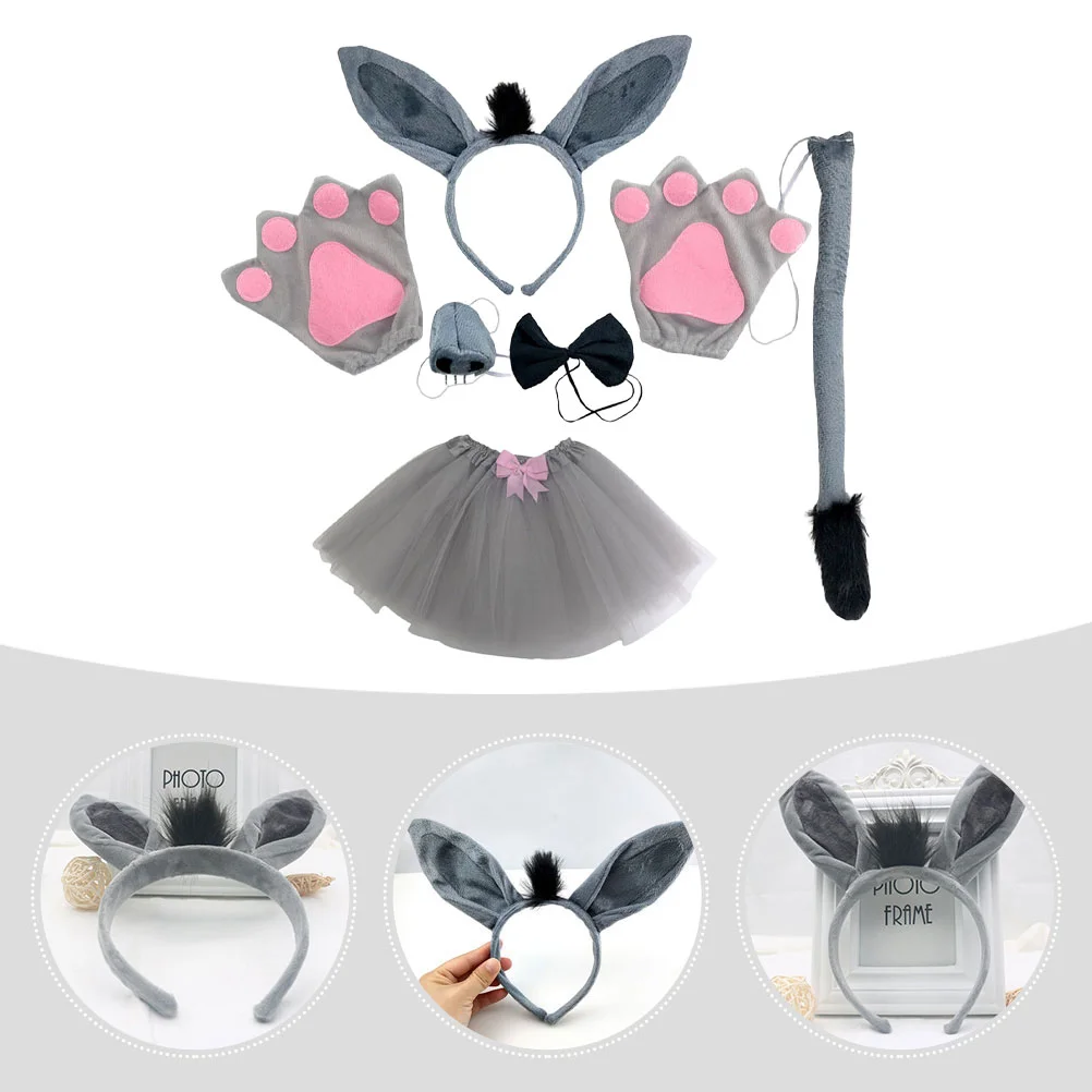 Conjunto de animales de Halloween, accesorios de disfraz de burro, diadema con orejas de animales de peluche, ropa de Cosplay