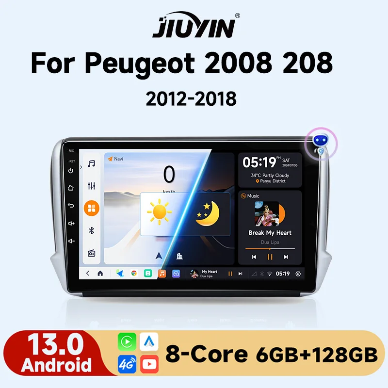 

JIUYIN автомобильный радиоприемник для Peugeot 2008 208 2012 - 2018 беспроводной CarPlay Android 13 автомобильные интеллектуальные системы No 2 din 2din DVD