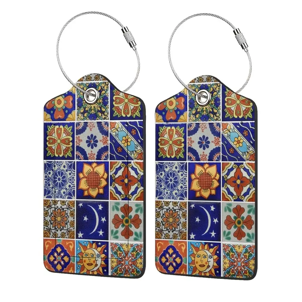 

Free Shipping2 Pcs Luggage Tag for Suitcase, Talavera Mexican Tiles PU Leather Baggage Tags Identifiers with Privacy Name Addres