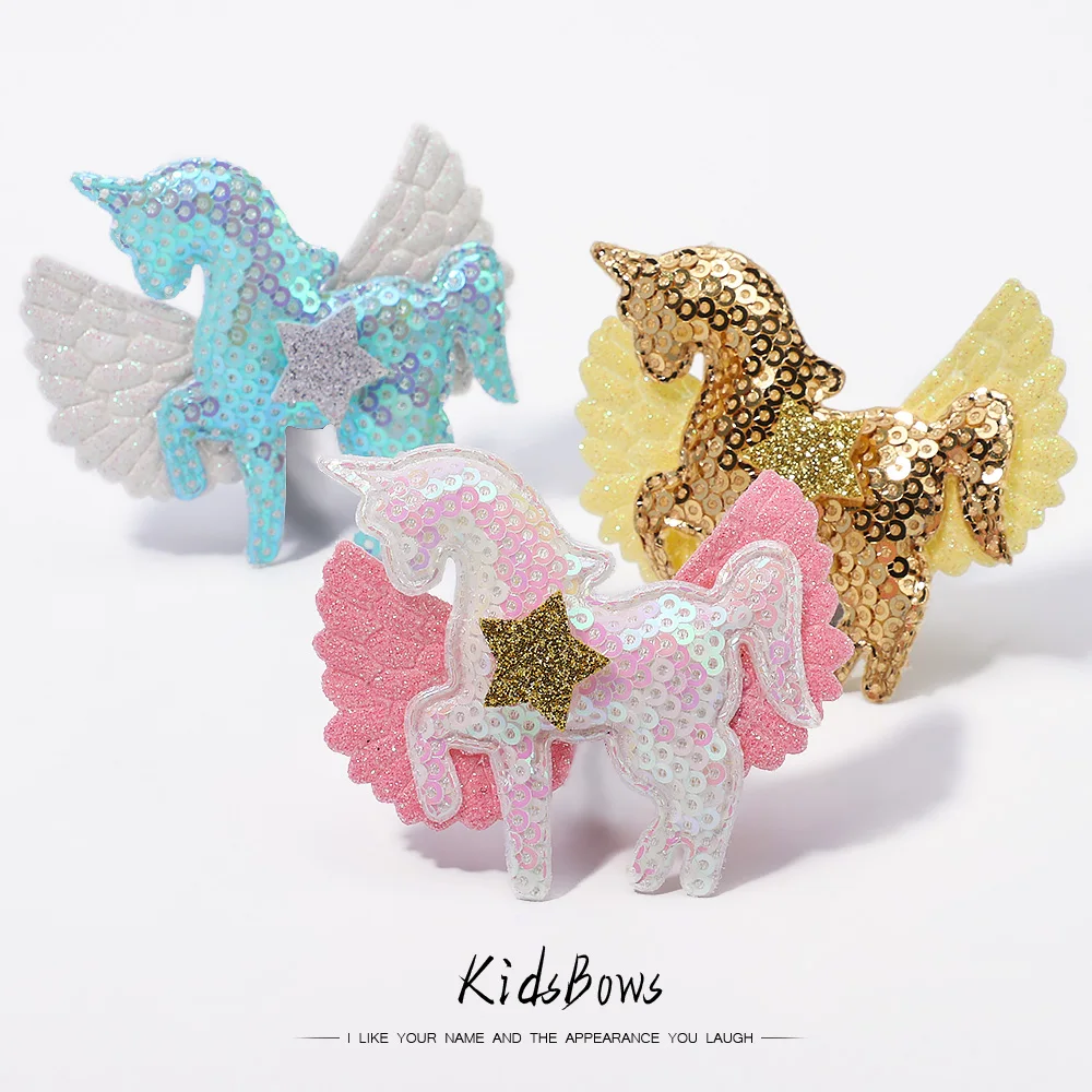 1Pcs Glitter Sequins Unicorn Star Hair Bows for Cute Baby Hairgrips Star Hair Clips Boutique Barrettes Girls Hair Accessories