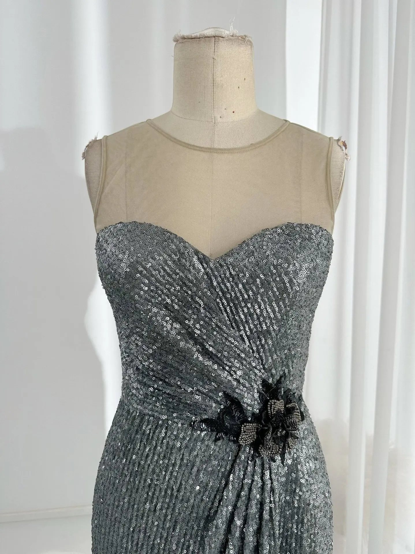 Silver Sequenant Celebration Sleeveless Sexy Mermaid Slip Light Luxury Banquet Evening Dress Skirt M1949