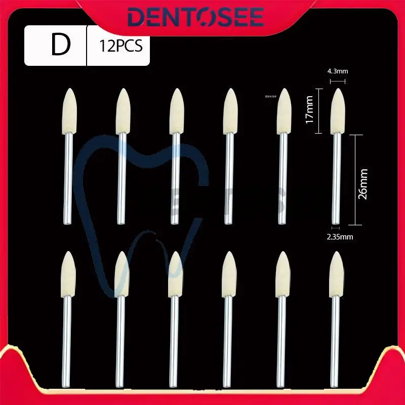 Conjunto de haste de polimento de feltro de lã, 12 peças, pontos montados para molde, acabamento espelhado, ferramenta rotativa dremel, uso em laboratório dentário