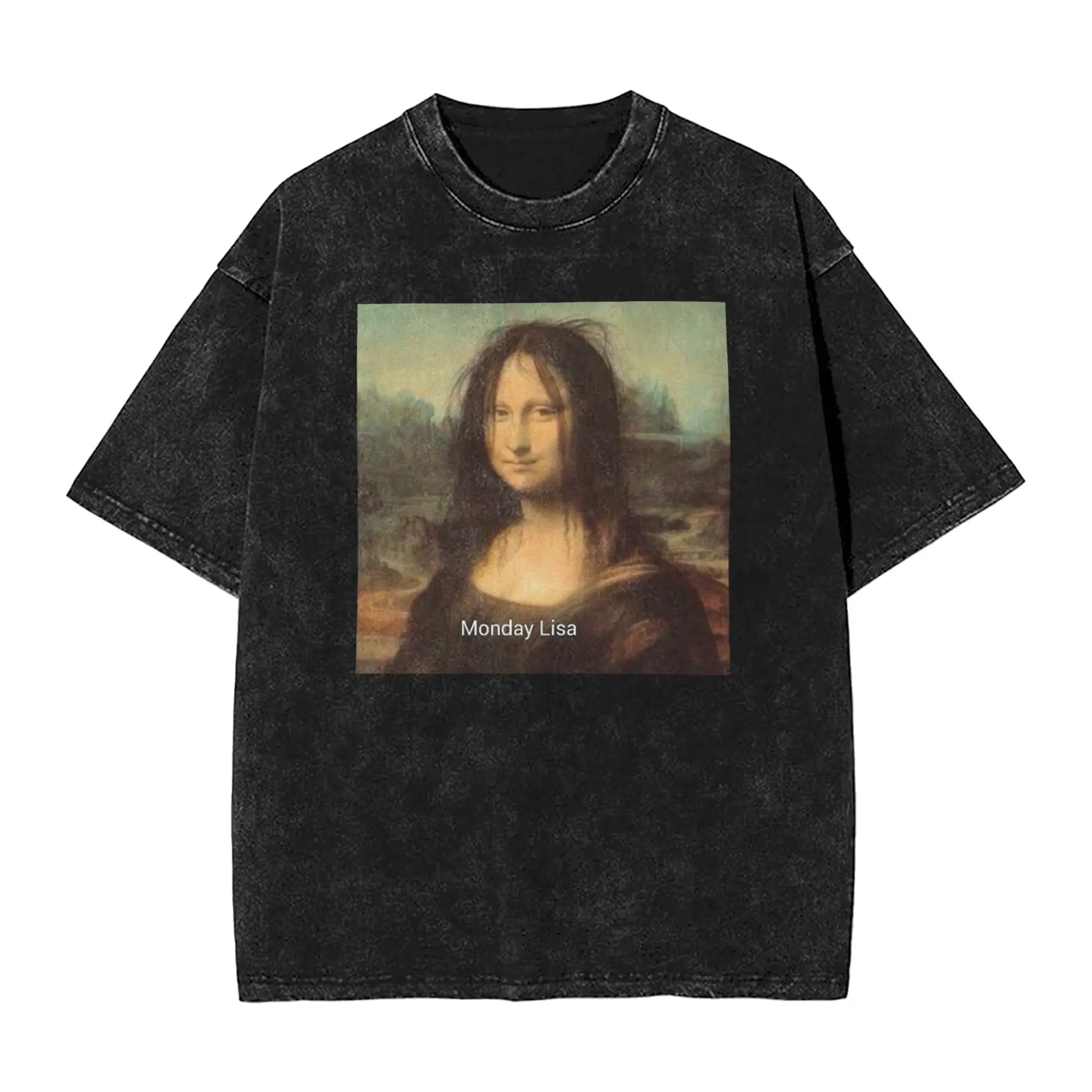 

Monday Lisa Mona Lisa Da Vinci joke Postmodern Art T Shirt Beach Vintage T Shirts Cotton Hip Hop Tshirt For Men Short Tops