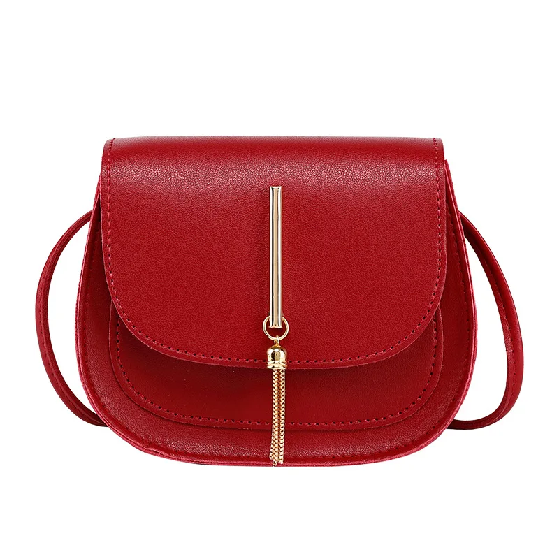 Golden Metal Tassel Double Layer Semi Circle Solid Color Shoulder Saddle Bag Fashion Casual Women Small Square Bag Crossbody Bag