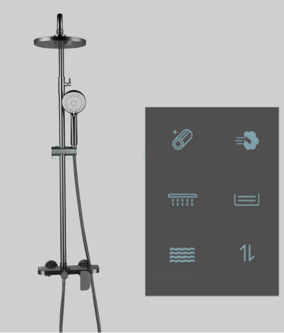 10010 Newest Popular Exposed Stainless Steel Black Bathtub & Shower Faucet Mixer Set With Hand Shower