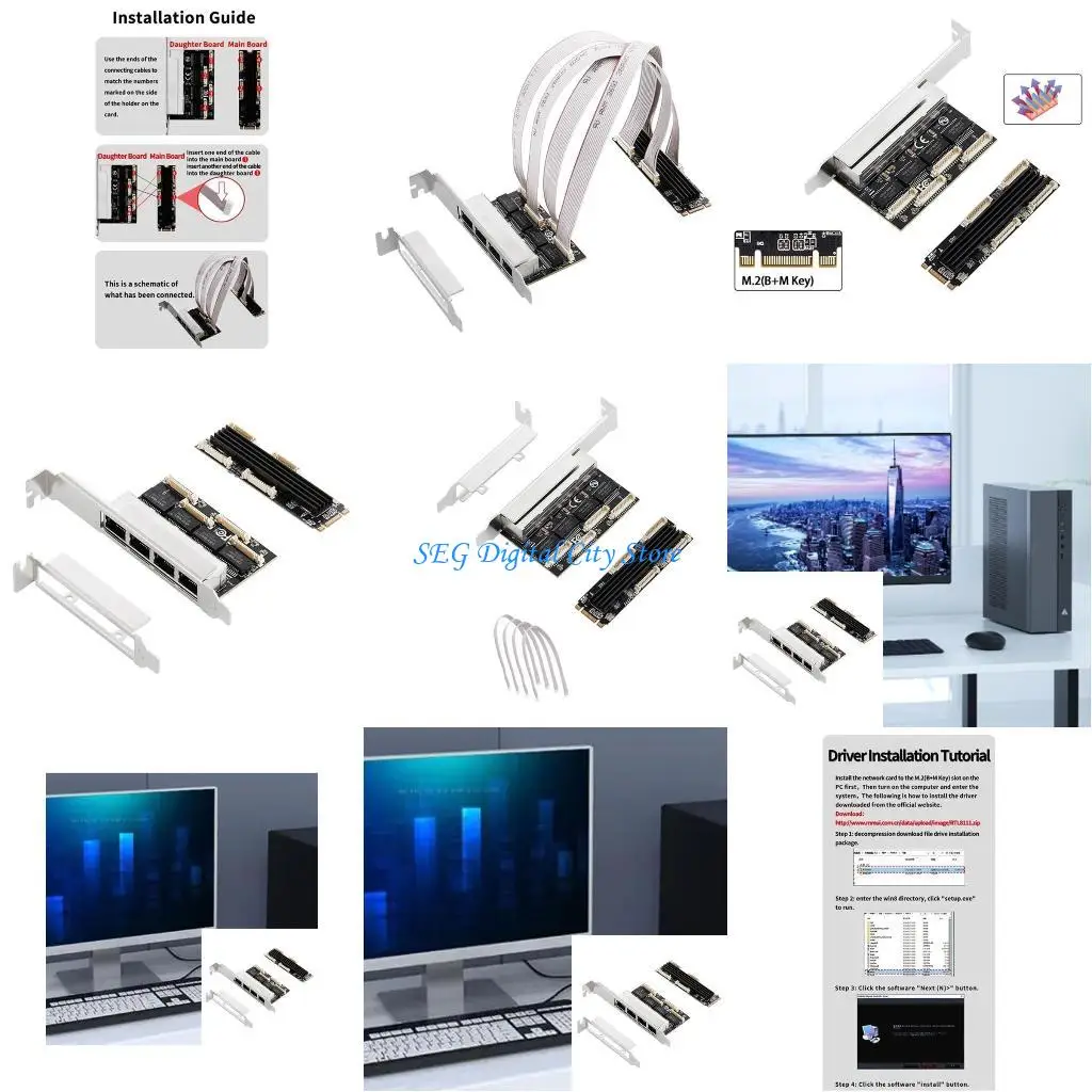 

U75B Reliable M.2(B+M to 4 Ports RJ45 Gigabit Ethernet Networks Card for Enhanced Internet Access and Device Management