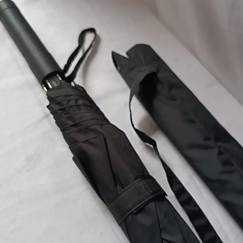 Black Long Handle UV Protection Umbrella Windproof Dual-Use Sun & Rain Umbrella with Heat Insulation Fabric for Women and Men