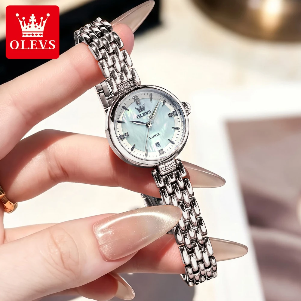 OLEVS 5710 Elegant Simple Ladies Watch Waterproof Solid Steel Strap Auto Date Quartz Movement Luxury Women's Dress Wristwatch