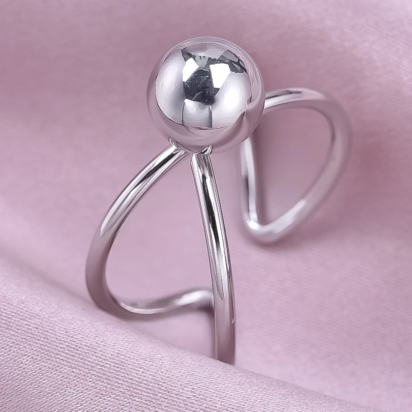 Adjustable Stainless Steel Beads Ball Leaf Ring Set
