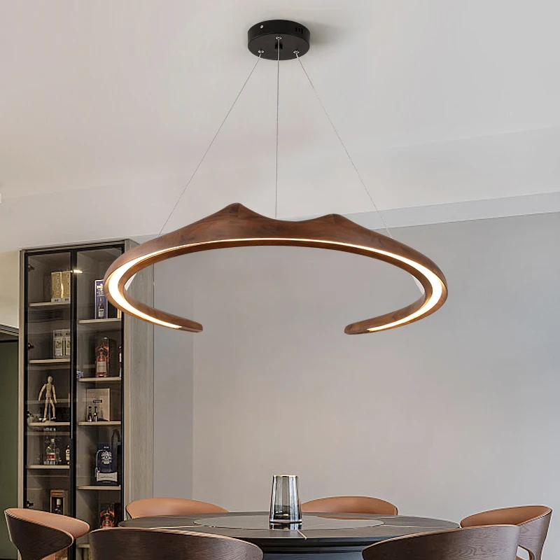 

Modern Wooden art LED Pendant light burlywood C-shaped chandelier lamp kitchen island dining room living room office lighting