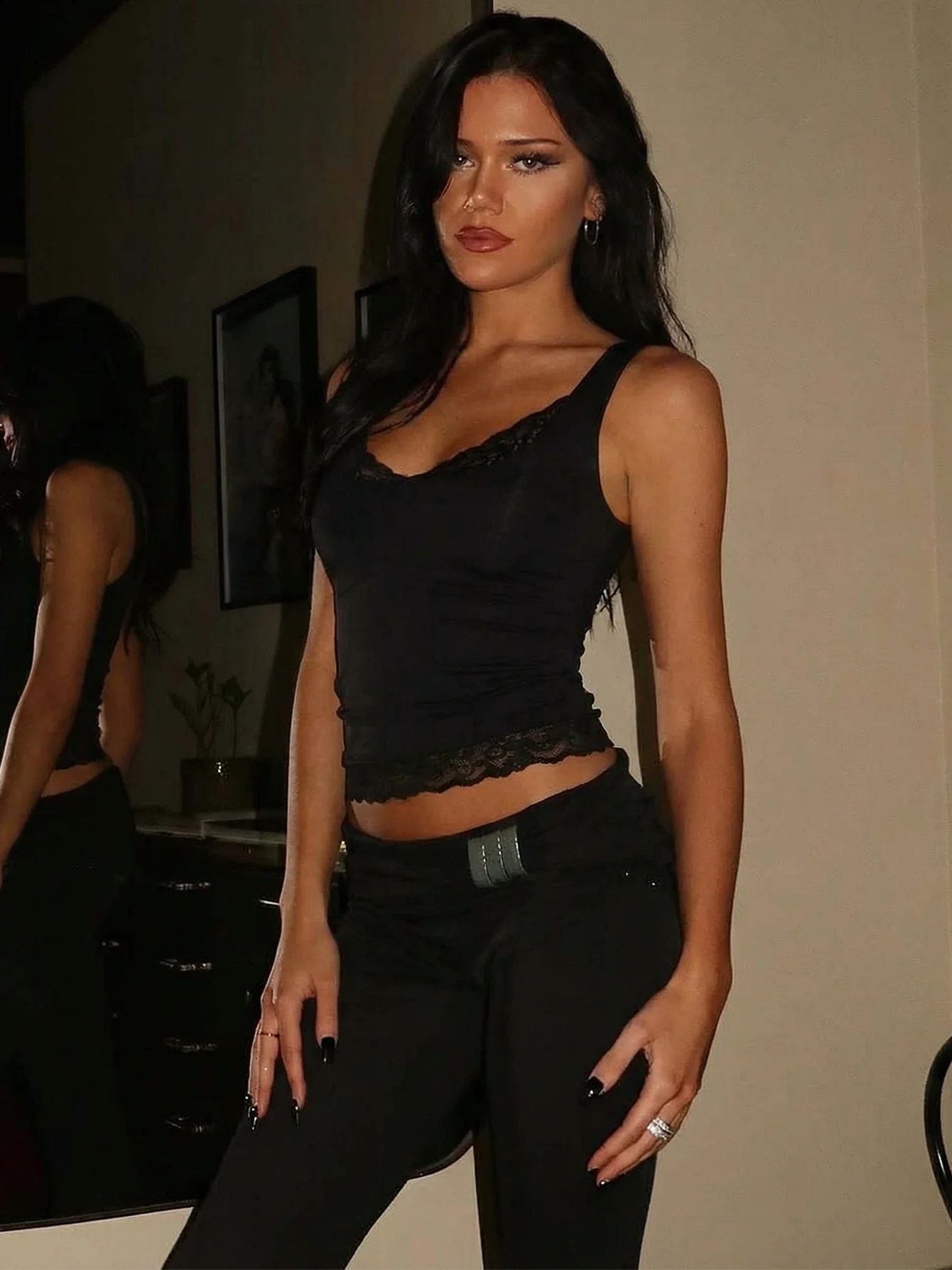 Hot Square Collar Backless Slim Lace Ruffles Patchwork Tank Top Women'S Fashion Sexy Y2K Top Party Vacation Summer Clothes image 6