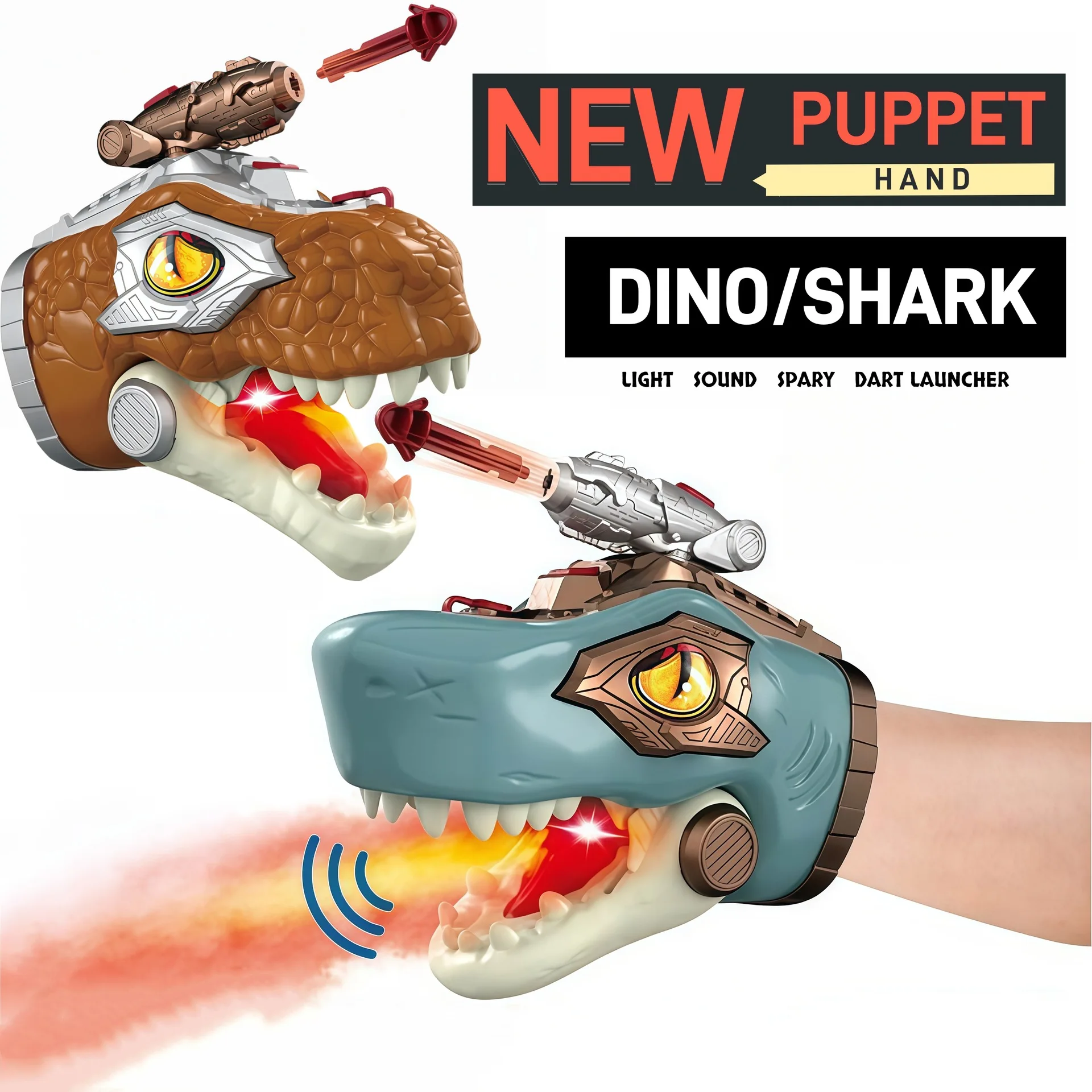 

Simulated Sound and Light Spray Shark Scary Head Child's Hand Puppet Parent-child Interaction Launcher Battle Toy