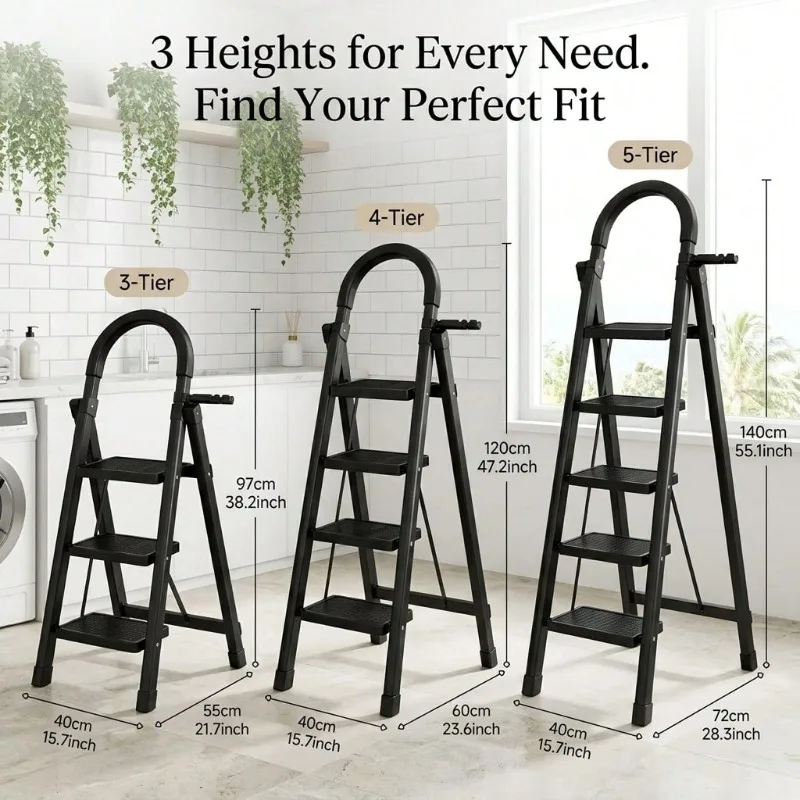 Ladders Heavy-Duty 3/4/5-Step Portable Folding Ladder, Durable Plastic Step Ladder With Anti-Slip Steps, With A Load-Bearing Capacity Of 500 Pounds, Multifunctional Lightweight Folding Ladder For Household And Industrial Use