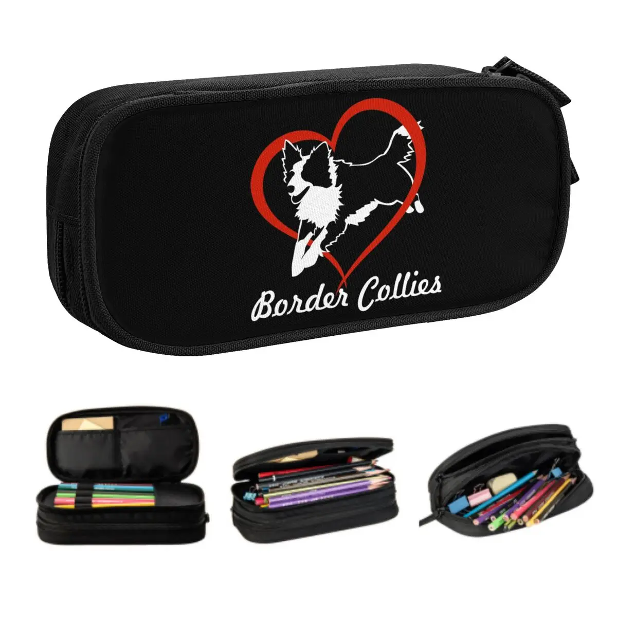 Custom Cute Love Border Collies Korean Pencil Cases Boys Gilrs Big Capacity Dog Pet Pencil Bag Pouch Students Stationery