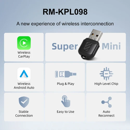 Imagen 2 del producto 2026 Nuevo Mini adaptador inalámbrico CarPlay Android Auto 2 en 1 para coches con cable de fábrica con WiFi 5G BT5.0 Plug and Play OTA actualizaciones