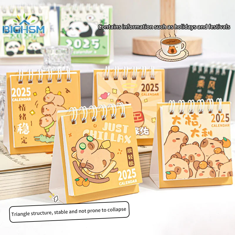 2025 Mini Catton Small Desk Calendar Pocket Portable Calendar Punch Plan Desktop Decoration