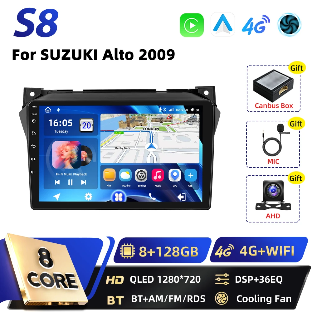 Podofo Carplay Android Android Auto Autoradio Voor SUZUKI Alto 2009 Qualcomm Snapdragon BT GPS DSP WIFI FM RDS 2DIN Autoradio
