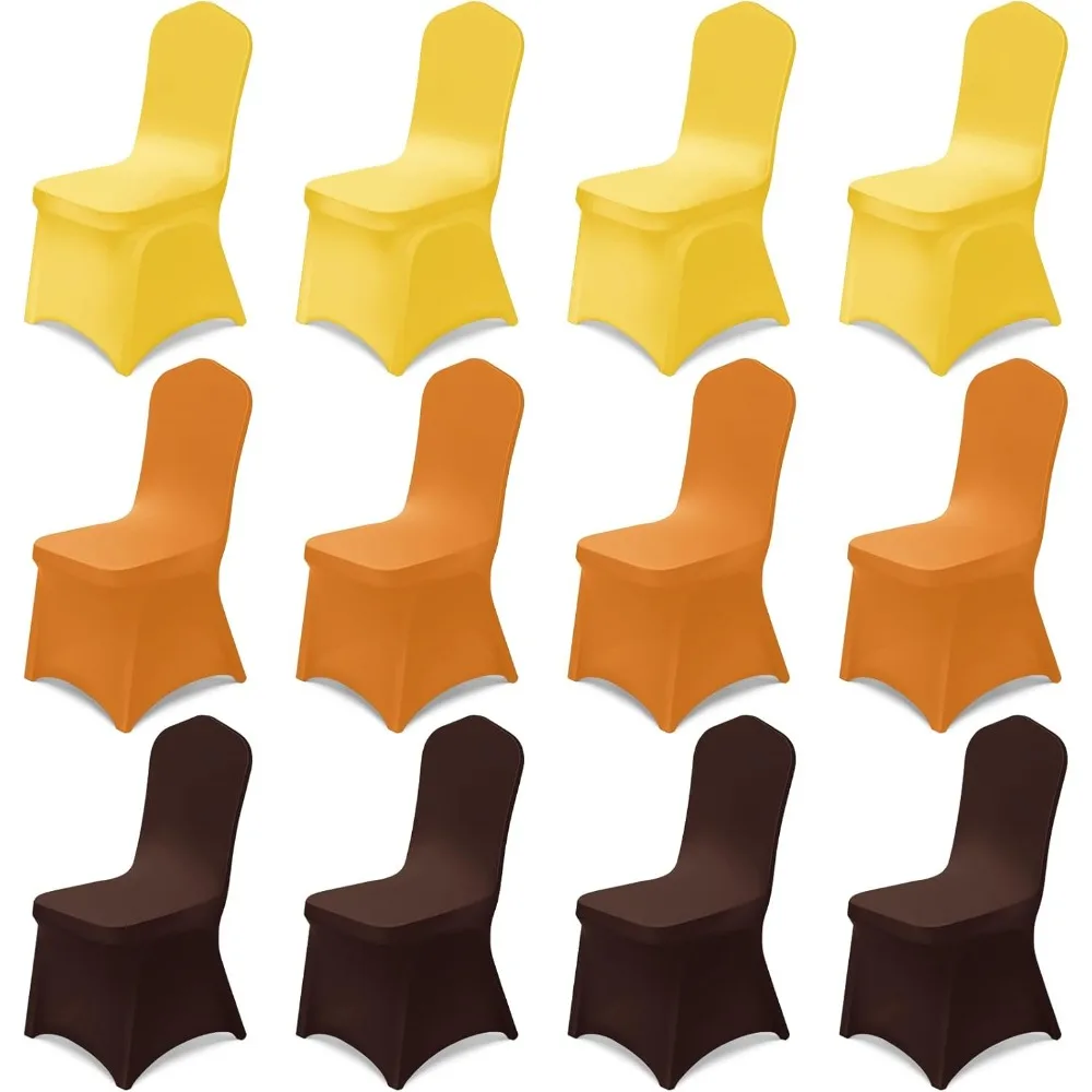 

Набор чехлов на стулья из спандекса на День Благодарения из 12 штук желтого, оранжевого и коричневого цвета — растягивающиеся, моющиеся и съемные.